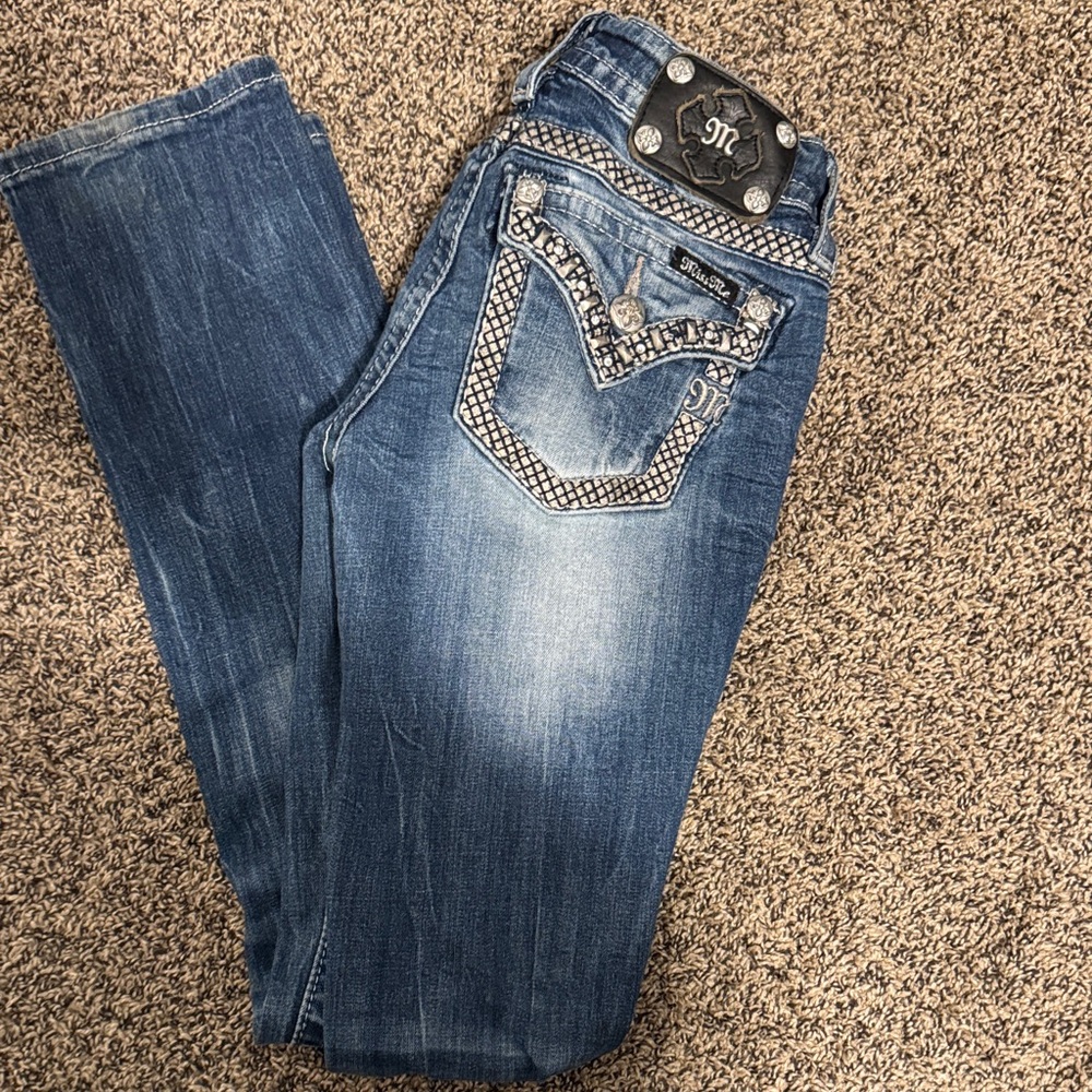 Miss Me Straight Leg Jeans Embellished Pockets